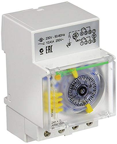 Schneider Electric 15366 Acti9 IH Conmutador Horario Analógico, 24h y 7 Días, 150H Memoria, 66mm x 82mm x 54mm