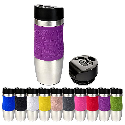 Schramm® Tazas térmicas en 10 Colores, Incl. Tapa de Repuesto Taza aislada Aprox. 400ml, Farbe:Lila