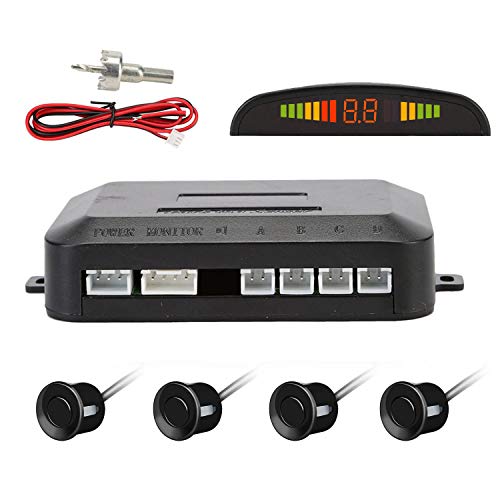 Sensores de Aparcamiento Marcha Atras,OSAN Kit de Auto LED Display + Alarma de Sonido + 4 Sensores Negro