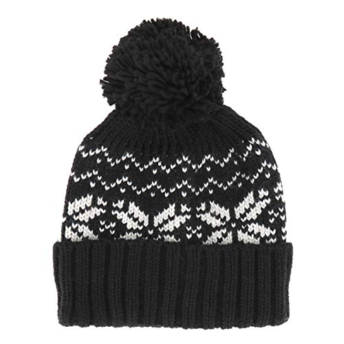 SHIPITNOW Gorro Hombre o Mujer Negro Patrón de Copo de Nieve - Gorro de Punto Invierno Caliente y Espeso con Pompon - Beanie 100% Acrílico - Modelo Original y de Moda - Talla única