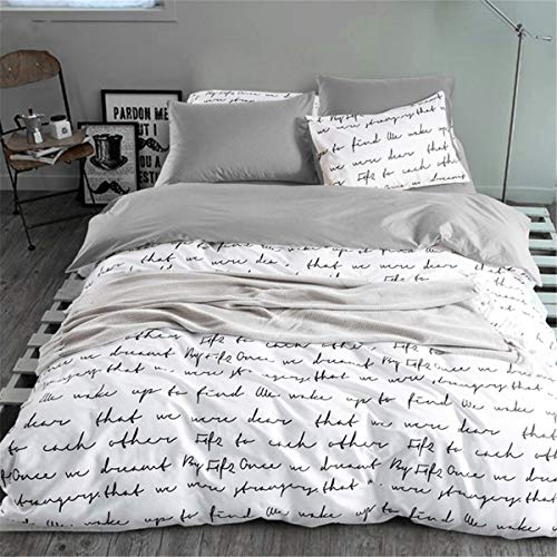 SHJIA Estampado de Letras Juegos de Fundas nórdicas Juegos de Cama King, Juego de sábanas y cobertores Juego de Cama Dormitorio Ropa de Cama Ropa de Cama Gris Gris 200x230cm