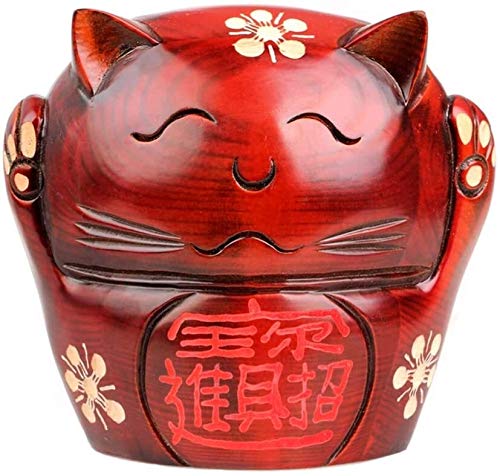 SHOP YJX Natural Madera de durazno Hucha Lindo Gato Lucky Hucha Práctica Apertura Hucha Regalo de la decoración (Rojo) (Size : Large)