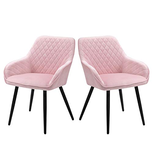 Sigtua Silla de Comedor Juego de 2 Sillas Nórdicas Sillón de Relajación Rosa Sillas Tapizadas en Terciopelo con Patas de Metal Dining Chairs