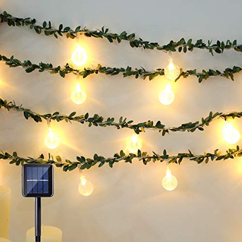 SNOMYRS Guirnalda de luces LED de hoja verde artificial con 30 luces LED de 21 pies de cuerda de luces solares para exteriores, para fiestas, bodas, jardín, Navidad, habitación, porche, decoración