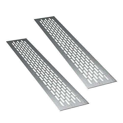 sossai® Rejillas de ventilación de aluminio - Alucratis (2 piezas) | Rectangular - dimensiones: 48 x 8 cm | Color: inox | rejilla de aire