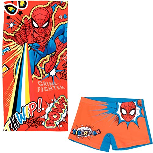 Spíderman Bañador Tipo Bóxer para niños + Toalla de Baño Playa o Piscina (8 años, Modelo 2)