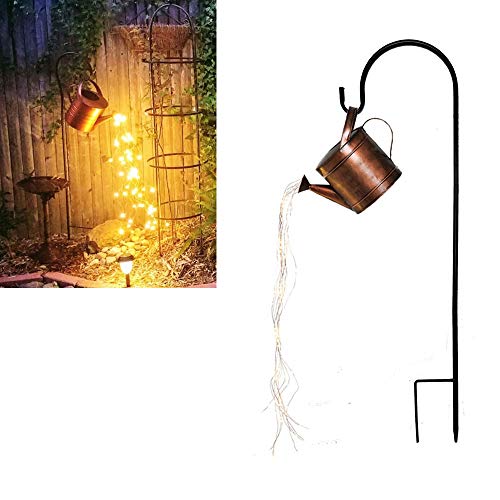 Star Shower Garden Art Light Decoration,silver Wire Vine Solar Lights,stars Showing Led String Light,watering Can Art Night Light for Yard Garden Path Lamp Lights (With Bracket)