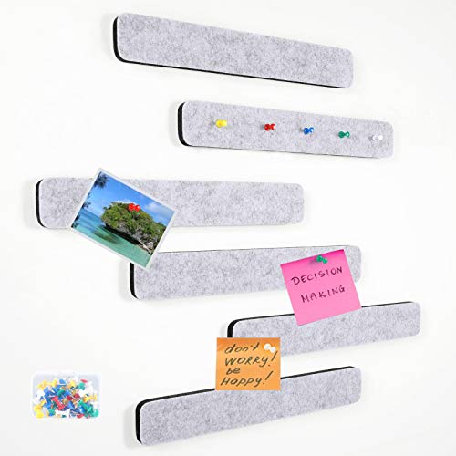 SUEH DESIGN Tira de Fieltro Autoadhesivo Set 6 Piezas, Barra de Tablero con 35 Agujas para Colgar Notas, Calendarios, Llaves - 33 x 5CM(Gris)