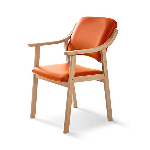 SUENOSZZZ - Silla Altea de Madera de Haya, Polipiel Color Naranja. Sillas para Comedor/Salon/habitacion | Silla geriatrica | Silla Madera | Mueble para recepcion | Silla Oficina | Sillas de Espera