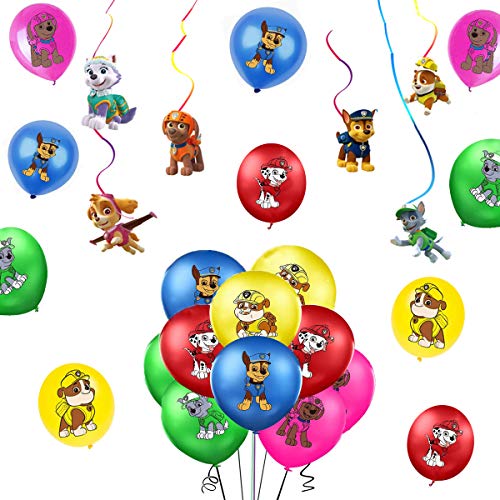 SUNSK Globos de Látex Paw Dog Patrol Cumpleaño Fiestas Decorar Patrulla Canina Serpentinas Techo Guirnalda Happy Birthday Party Decoración 26 Piezas