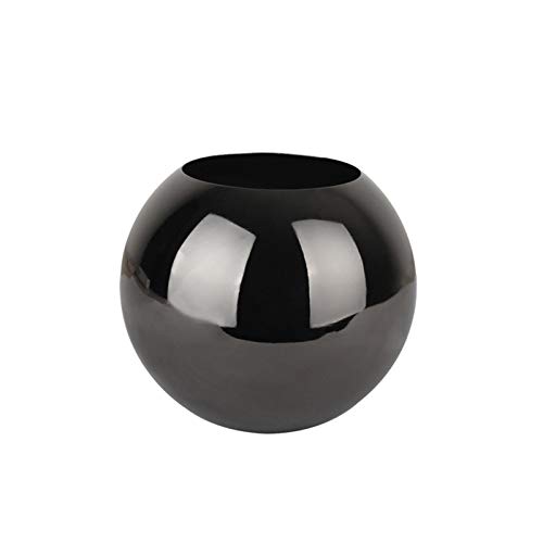 SUREH Florero redondo de metal con forma de cuenco para suculentas, jarrón negro para flores de acero inoxidable decorativo para sala de estar, decoración del hogar