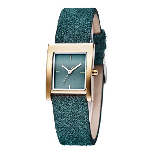 SW Watches Relojes De Las Mujeres,Diseño Rectangular Simple del Dial, Pulsera De Muñeca del Cuarzo del Reloj De Las Señoras De La Manera con La Venda De Cuero (Verde) (Café),Green