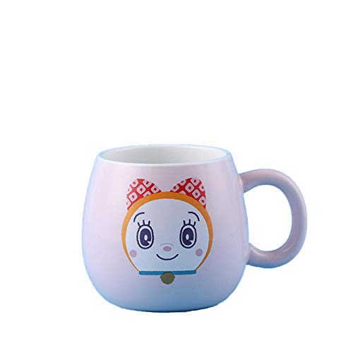 Taza de dibujos animados personalidad creativa tendencia cerámica taza de agua potable café pareja en par de regalo lindo niño niña-Doraemon (rosa) -320ml