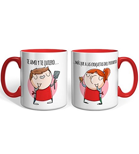 Taza DUO Missborderlike - Te amo y te quiero.mas que a las croquetas del puchero -Roja-