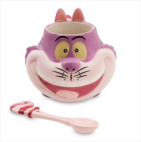 Taza y cuchara 3D de Disney con diseño de gato de Cheshire de Alicia en el país de las maravillas