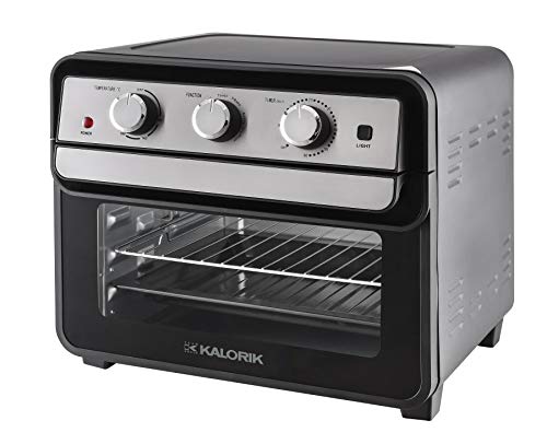 Team Kalorik TKG AFO 2000 Airfryeroven - Horno de aire caliente, freidora y deshidratador (tamaño XL, capacidad 22 L, incluye pincho giratorio, bandeja esmaltada, 1700 W), color negro y gris