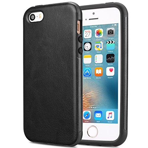 TENDLIN Funda iPhone SE Cuero Silicona TPU Híbrido Suave Carcasa para iPhone SE 5S 5, Negro