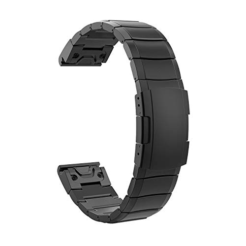 TiMOVO Pulsera Compatible con Garmin Instinct/Fenix 6/6 Pro/Fenix 5/5 Plus/Forerunner 935/945, Pulsera del Metal del Acero Inoxidable, Reemplazable con Doble Botones Plegable con Herramienta - Negro