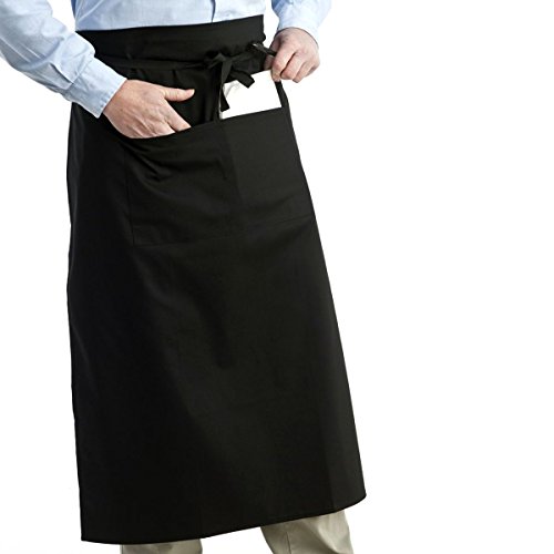 Tinksky - Delantal universal unisex para mujeres y hombres, cocina, delantal atado a la cintura, delantal corto, camarero, color negro