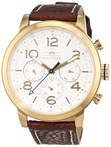 Tommy Hilfiger 1791231 - Reloj análogico de cuarzo con correa de cuero para hombre, color blanco/marrón