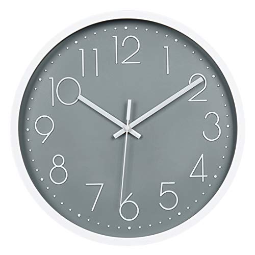 Topkey Reloj de Pared 12inch Modernos Silenciosos Reloj de Pared Decorativo para Salón, Dormitorio, Cocina - Gris