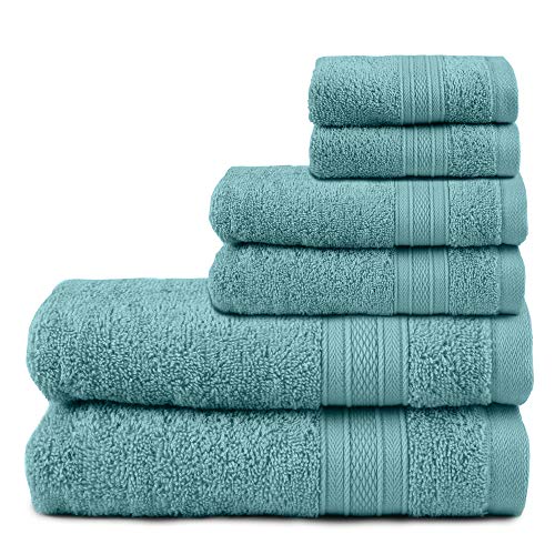 TRIDENT Juego de Toallas de baño, 100% algodón Juego de 6 Piezas Toallas de baño, súper Suaves, Altamente absorbentes, 500 gsm, Lavables a máquina - Colección Soft & Plush - Azul Nilo