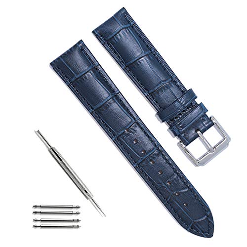 Tristraps Correa de Piel,Azul/Marrón/Negro,18mm 19mm 20mm 21mm 22mm 24mm Correa de Repuesto con Hebilla de Plata Inoxidable para Hombres/Mujeres