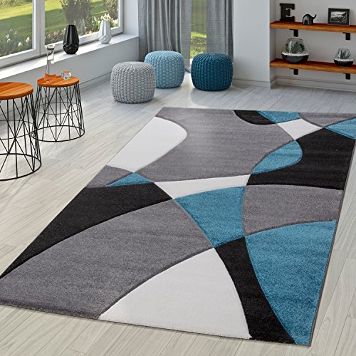 TT Home Alfombra Diseño Moderna Estampado Geométrico Contorneada Turquesa Gris Negro, Größe:160x230 cm