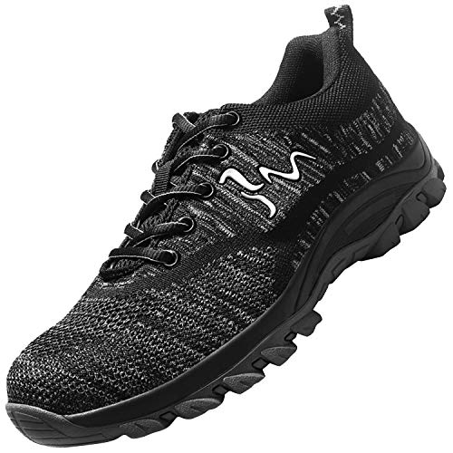 UCAYALI Zapatos de Seguridad Hombre Trabajo Comodos Ligeros Transpirables Zapatillas Trabajo Seguridad Deportivo Punta de Acero para Electricista Soldador Cocina Construccion(020 Negro, 45 EU)