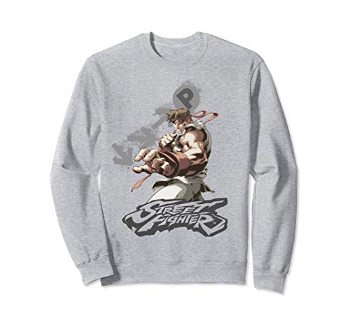 US Street Fighter Ryu Portrait Fireball 01 Heather Grey Sudadera