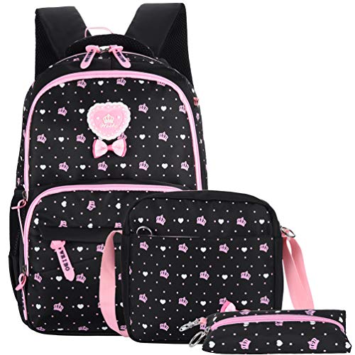 Vbiger Mochilas Escolares Niña Mochila Infantil Adolescentes Sets 3 en 1 para 7 a 12 Años (Negro1)