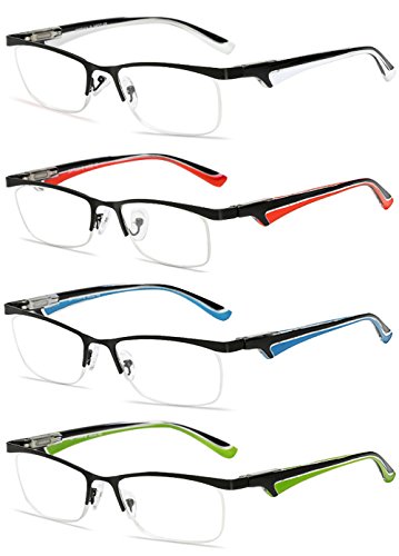 VEVESMUNDO Gafas de Lectura Hombre Mujer Metalicas Medio Marco Presbicia Modernas Vista Leer Graduadas Blanco Rojo Azul Verde 1.0 1.5 2.0 2.5 3.0 3.5 4.0 (1.5, 4 Gafas Set(blanco+rojo+azul+verde))