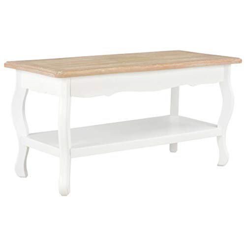 vidaXL Mesa de Centro Madera Maciza Pino Mobiliario Marrón Decorativa Diseño Clásico Sólida Duradera Resistente Práctica Útil Blanco 87.5x42x44cm