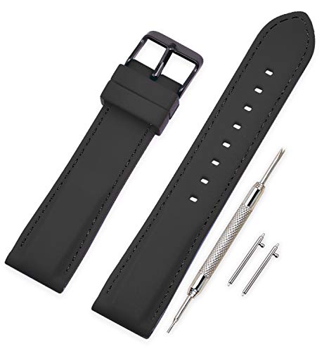 Vinband Correa Reloj Quick Release Recambios Correa Relojes Caucho - 18mm, 20mm, 22mm, 24mm Silicona Correa Reloj con Hebilla de Acero Inoxidable Cepillado (20mm, Black Stitches)