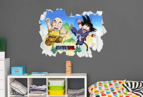 Vinilo de Pared Efecto Hueco 3D Dragon Ball Classic Goku y Krillin Producto Oficial | 88x64 cm |Producto Original | Vinilo Adhesivo |Decoración Hogar | DBC