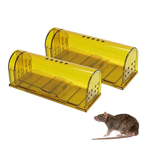 Wakana Trampa para Ratones 2 Pcs Ratonera Ratas Vivos Trampa para Ratas Ratonera de Plástico Reutilizable con Diseño de Cola Anti-Roto y Agujeros de Aire para Cocina Jardín Hogar Cocina Ático Garaje