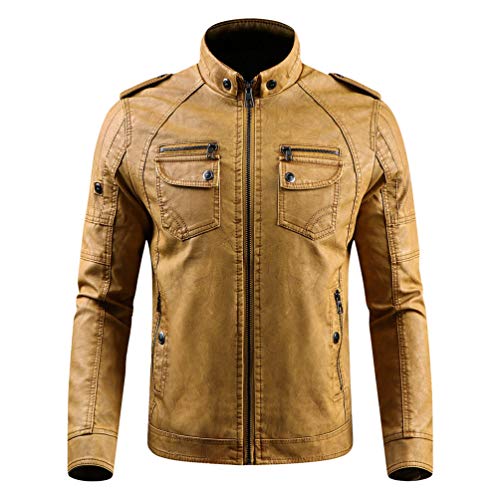 WanYangg Chaqueta De Motorista De PU Cuero De Hombres, Clásico Más Terciopelo Caliente Motera Cazadoras De Imitacion Piel Otoño E Invierno Moto Biker Chaquetones De Piel Sintetica Amarillo XL