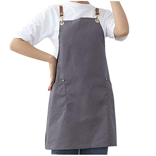 Watwass Gris Delantal Cocina Mujer Baratos Delantal Camarero Peluqueria Manualidades con Bolsillo