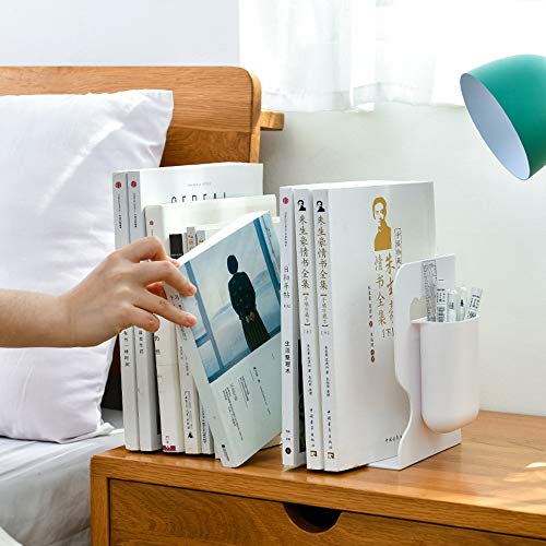 Wenhua Sujetalibros Ajustables, Una Estantería Antideslizante para Libros Pesados, con Una Taza para Lápices, Plástico ABS Retráctil, Oficina En Casa, Simple Sujetalibros Gris,Blanco