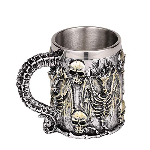 WGLG Taza de Cerveza de Acero Inoxidable con Resina de dragón y Calavera Plateada, Taza de café de 450 ml, Jarra Retro, Taza de té vikinga Creativa, decoración de Bar Pub