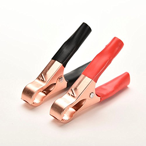 Winbang Abrazaderas de Batería, 2 Pcs Pinzas de Cocodrilo de Metal Clip de Cocodrilo Rojo y Negro para Cargador de Batería, Tamaño Pequeño 77 mm