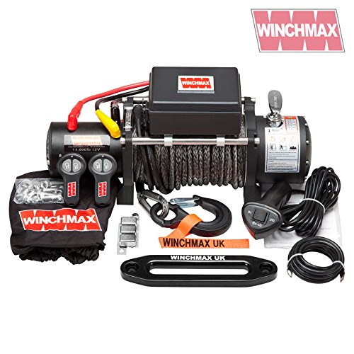 Winchmax Cabrestante eléctrico de grado militar de 12 V, cuerda Dyneema, doble mando a distancia inalámbrico