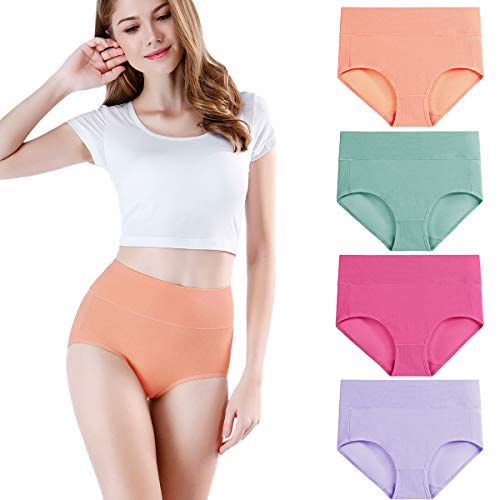 wirarpa Braguitas Culotte Algodón para Mujer Bragas de Cintura Alta Cómodo Faja Reductora Ajustan 4 Pack Talla L