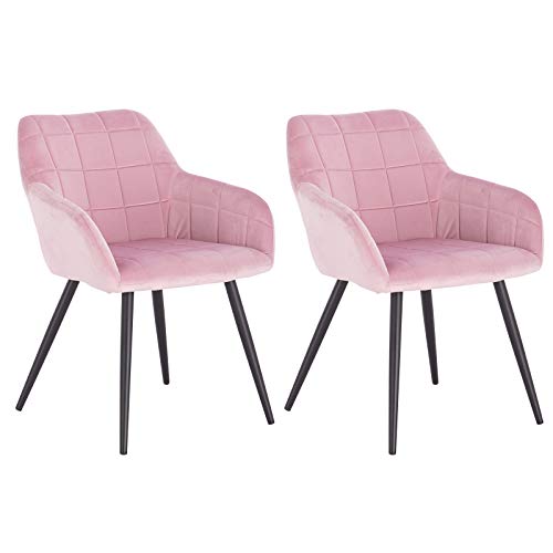 WOLTU 2 x Sillas de Comedor Nordicas Estilo Vintage Juego de 2, Silla de Cocina Silla Tapizada con Reposabrazos Tapizadas en Terciopelo, Estructura de Metal, Rosa BH93rs-2