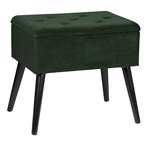 WOLTU Reposapiés Sofá Taburete Puff Caja de Almacenamiento(55L) Tapizado Asiento para Dormitorio con Cubierta de Terciopelo y Patas de Madera,Tapa Extraíble 50x35x45cm Verde Oscuro SH52dgn