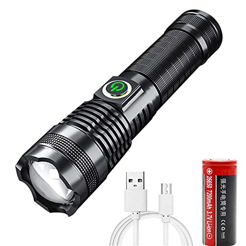 XHP70 Linterna LED de alta potencia Ultra brillante recargable XHP70 Linterna LED 10000 Lúmenes altos Linterna LED de mano 5 modos Zoomable Lámpara impermeable Antorcha para senderismo Camping Pesca