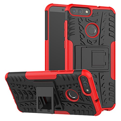 XINYUNEW Funda Huawei P Smart, 360 Grados Protective+Pantalla de Vidrio Templado Caso Carcasa Case Cover Skin móviles telefonía Carcasas Fundas para Huawei P Smart-Rojo