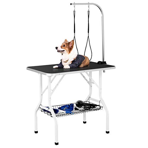 Yaheetech Mesa Plegable de Aseo Mesa Peluquería para Perros Mascota Mesita de Baño con Brazo Altura Regulable