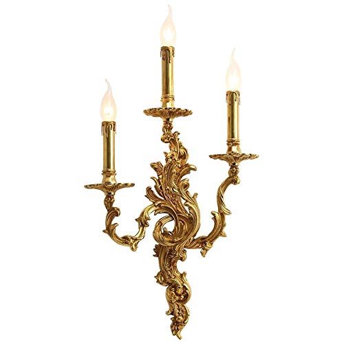 Yangmanini Cobre Pared De Estilo Europeo De La Lámpara De Cobre Corte Francesa La Lámpara De Pared De La Lámpara Retro De Lujo Villa Salón Dormitorio Lámpara De Cabecera De Escaleras Luces 38 * 70cm