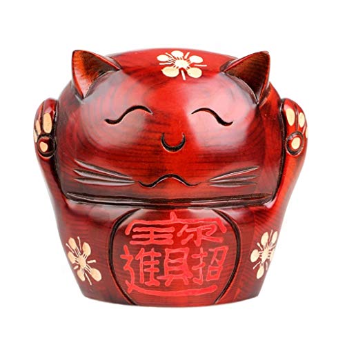 YAOLUU Hucha Infantil Natural Madera de durazno Hucha Lindo Gato Lucky Hucha Práctica Apertura Hucha Regalo de la decoración (Rojo) Hucha (Size : Small)